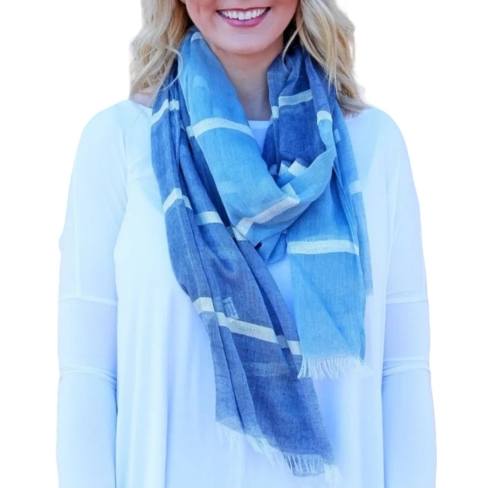 Touch of Gold & Silver Blue Striped Scarf